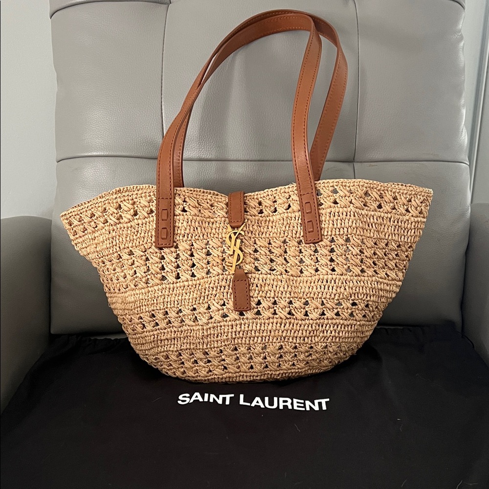Saint Laurent Brown Crochet Tote